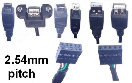 USB plug and socket to 2.54mm pitch pin header adaptor cables